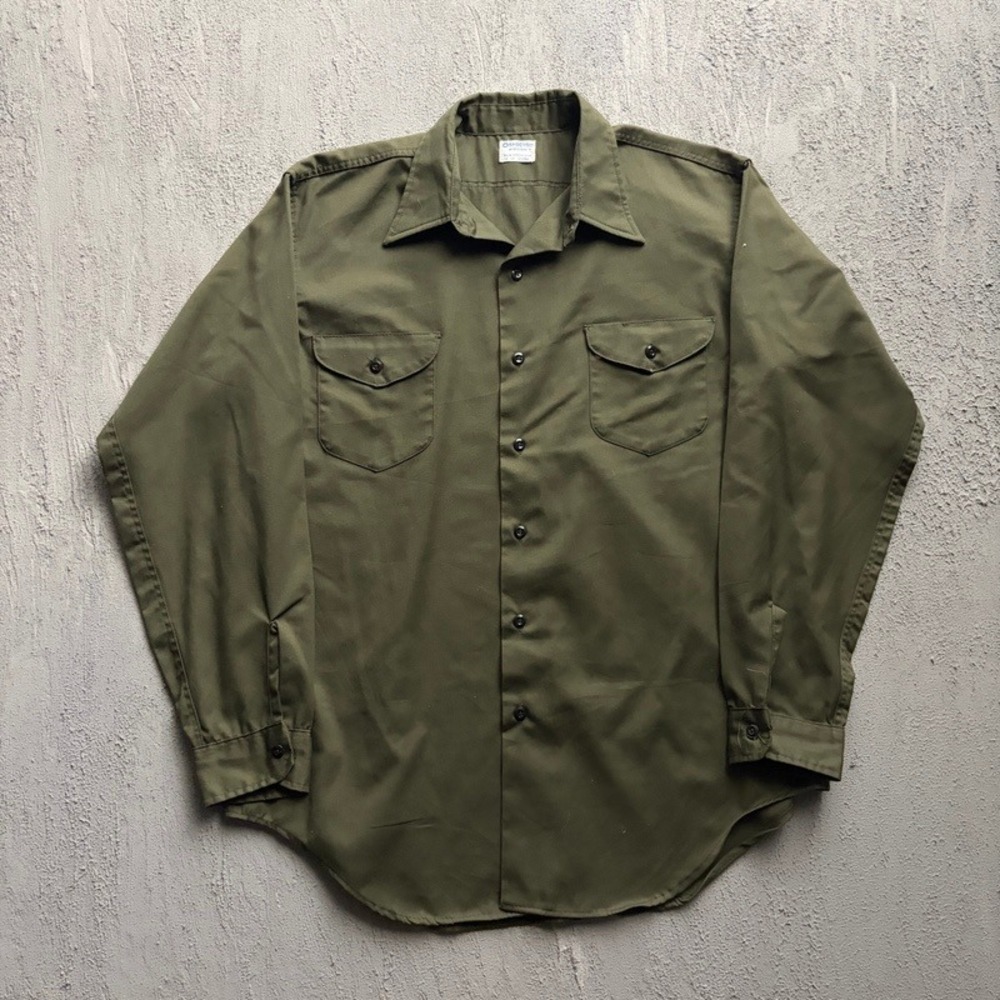 Vintage OshKosh B'gosh Work Shirt 17 Green 1960s Military Style Utility